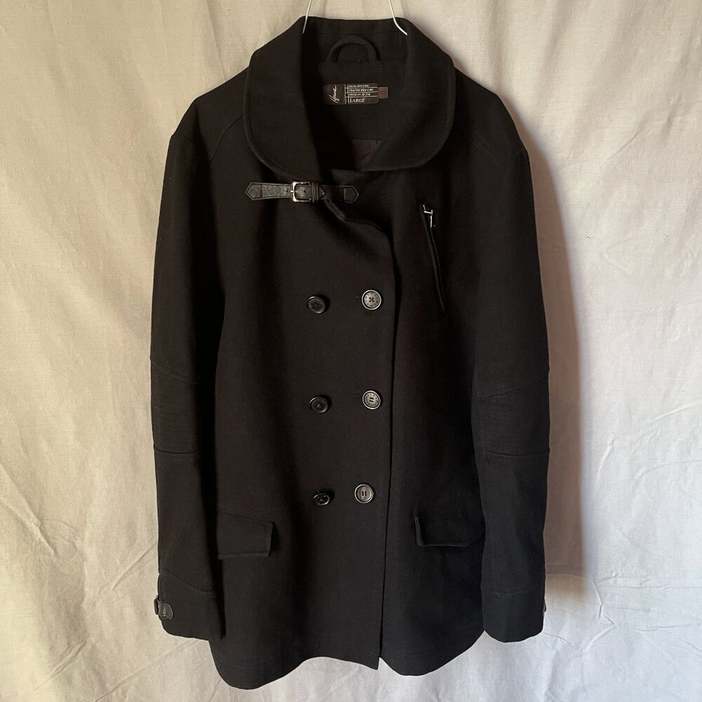 HOWE ROLLS ROYCE - BLACK Pea Coat Jacket 6 Button Buckle Collar Pocket - LARGE